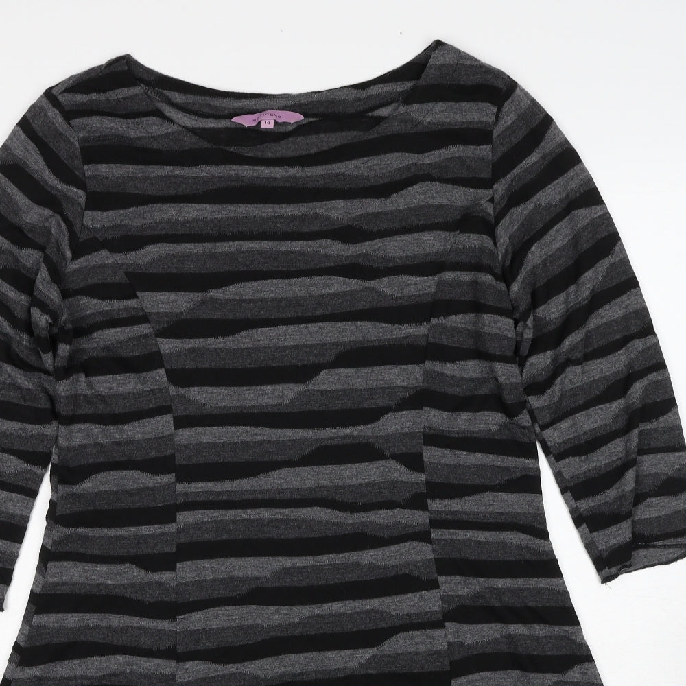 Epilogue Womens Grey Striped Polyester A-Line Size 14 Round Neck Pullover