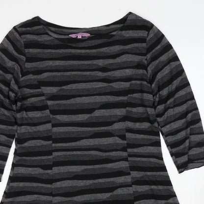 Epilogue Womens Grey Striped Polyester A-Line Size 14 Round Neck Pullover