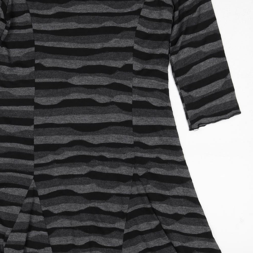 Epilogue Womens Grey Striped Polyester A-Line Size 14 Round Neck Pullover