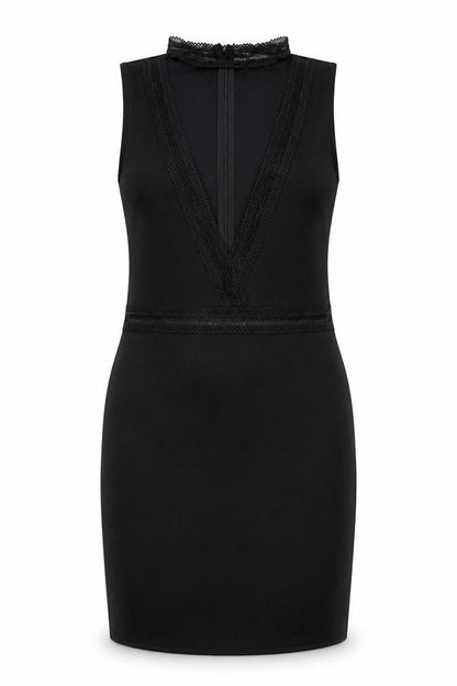 Missguided Womens Black Polyester Shift Size 12 V-Neck Zip - Lace Neckline Detail
