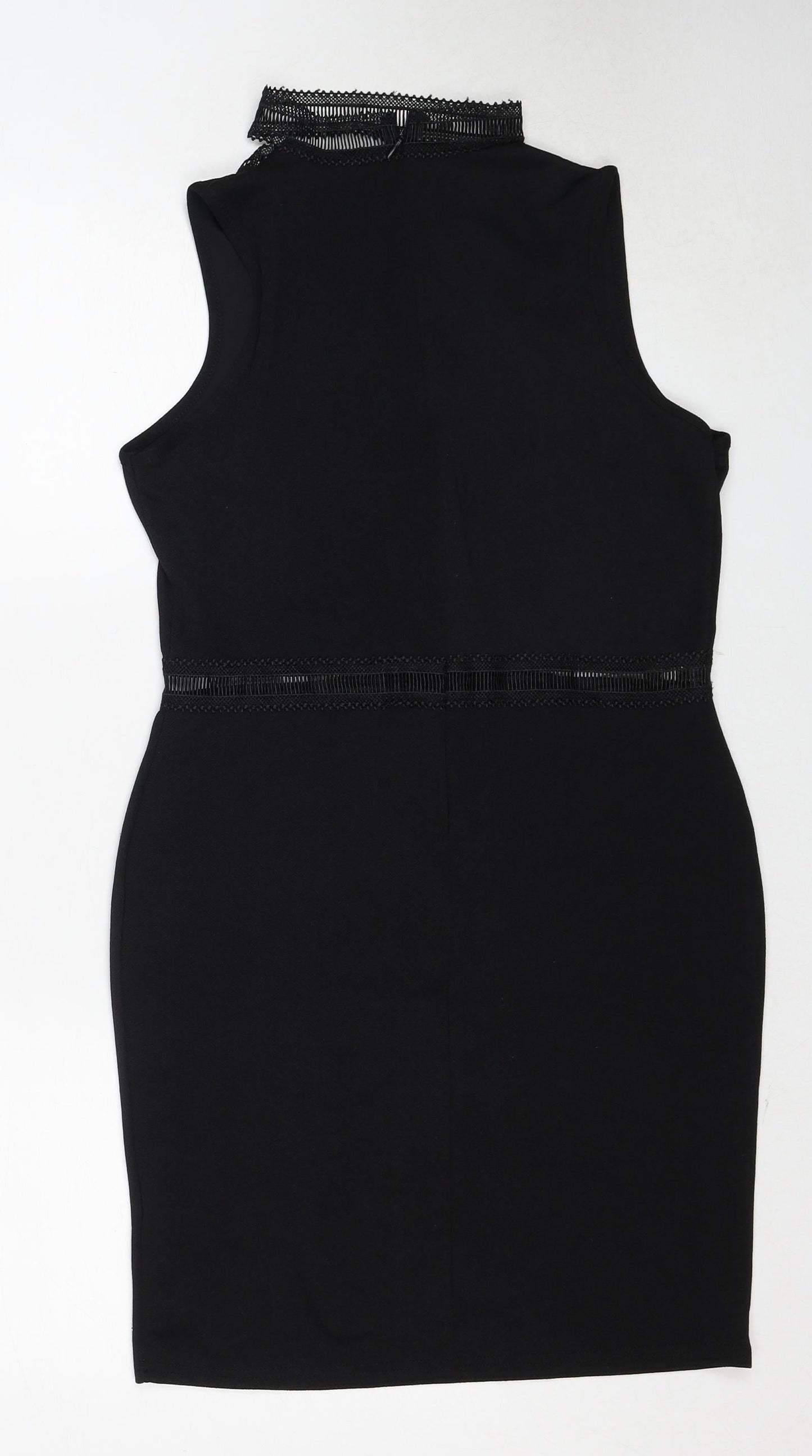 Missguided Womens Black Polyester Shift Size 12 V-Neck Zip - Lace Neckline Detail