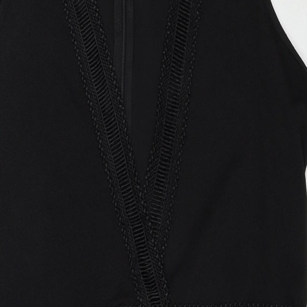 Missguided Womens Black Polyester Shift Size 12 V-Neck Zip - Lace Neckline Detail