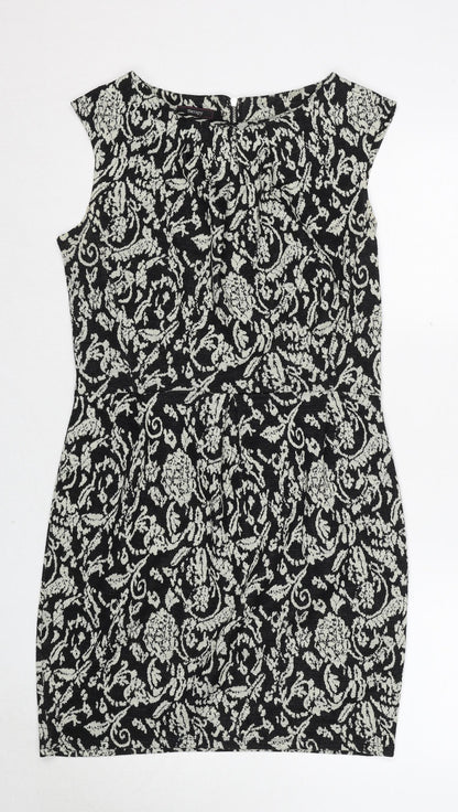 Therapy Womens Black Geometric Acrylic Shift Size 12 Round Neck Zip