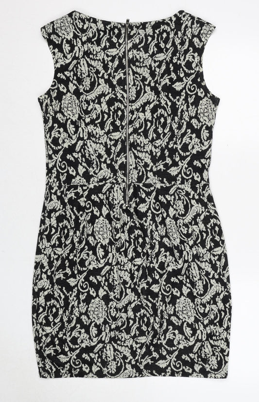 Therapy Womens Black Geometric Acrylic Shift Size 12 Round Neck Zip