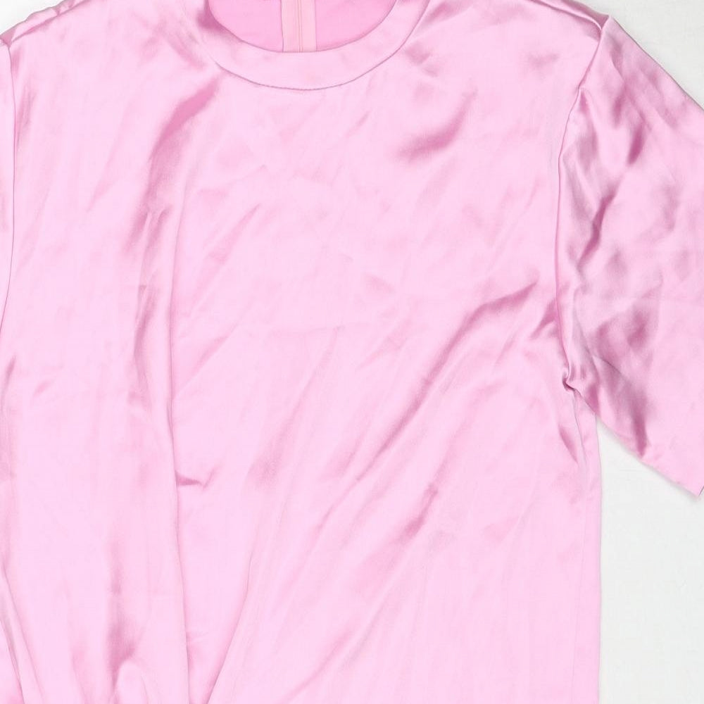 Zara Womens Pink Polyester T-Shirt Dress Size S Round Neck Zip - Twist Detail