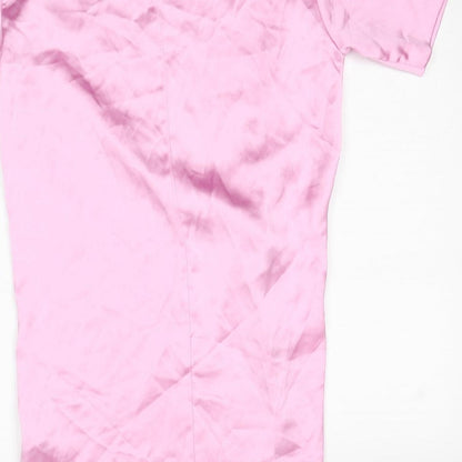 Zara Womens Pink Polyester Mini Size S Round Neck Zip - Twist Front Detail