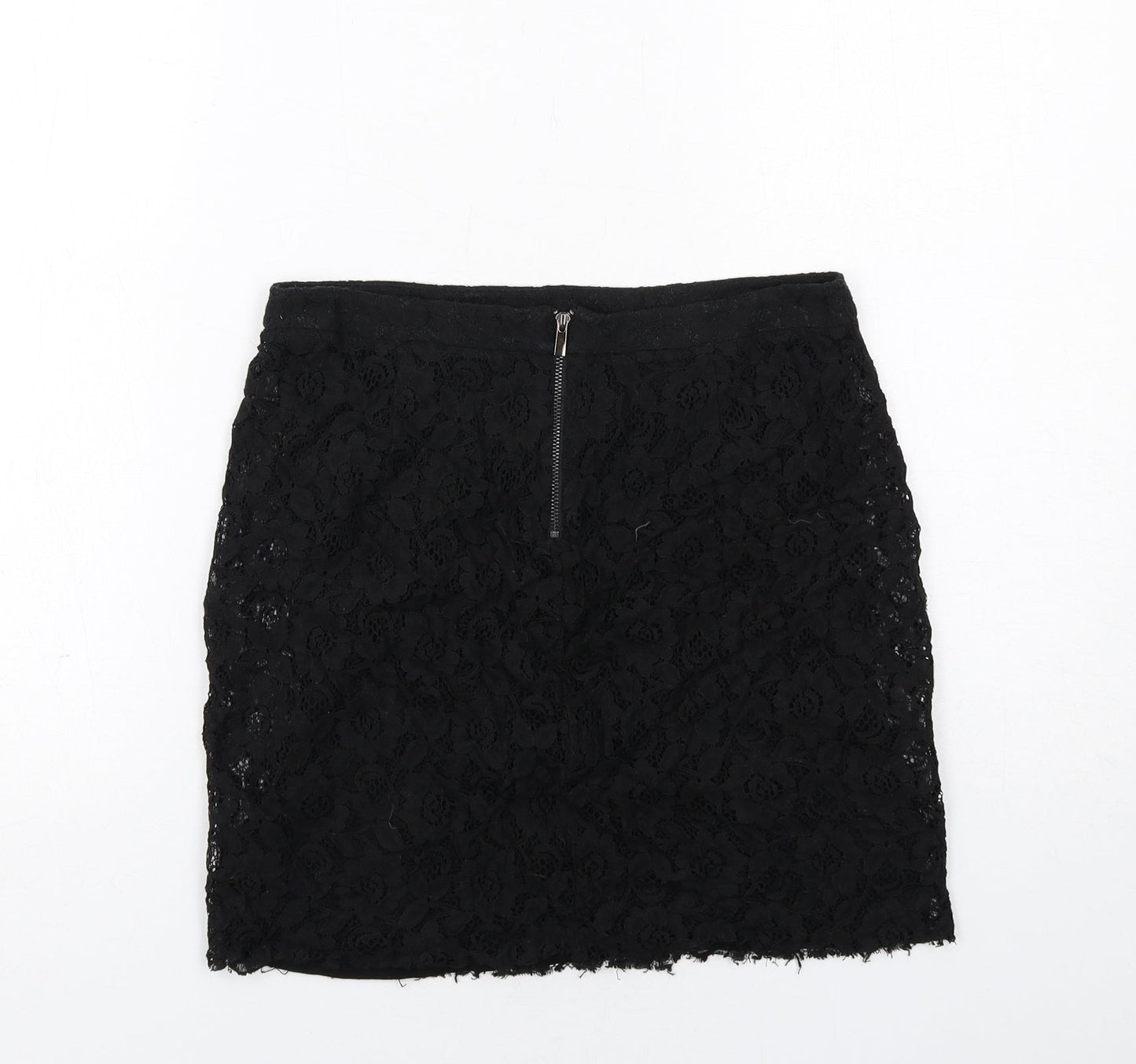 Mango Womens Black Geometric Viscose A-Line Skirt Size S Zip