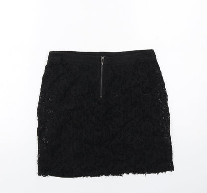 Mango Womens Black Geometric Viscose A-Line Skirt Size S Zip