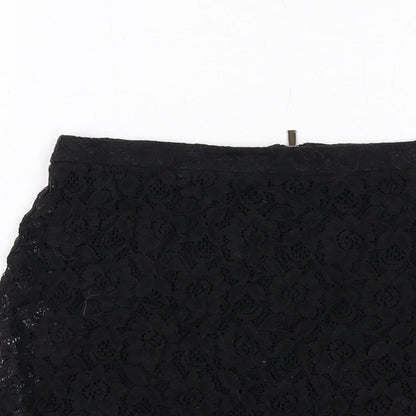 Mango Womens Black Geometric Viscose A-Line Skirt Size S Zip