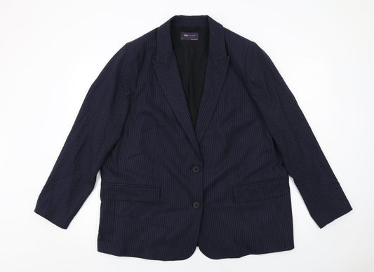 Marks and Spencer Womens Blue Pinstripe Polyester Jacket Suit Jacket Size 20