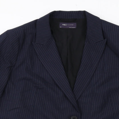 Marks and Spencer Womens Blue Pinstripe Polyester Jacket Suit Jacket Size 20