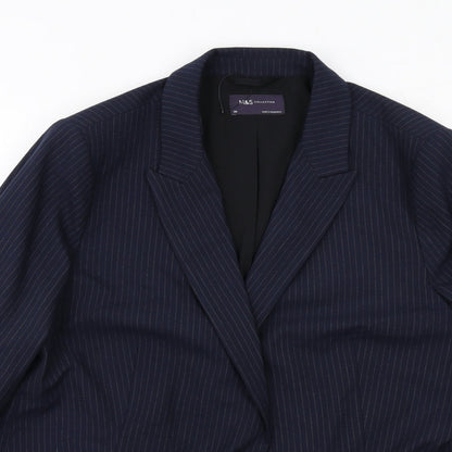 Marks and Spencer Womens Blue Pinstripe Polyester Jacket Suit Jacket Size 20
