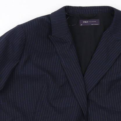 Marks and Spencer Womens Blue Pinstripe Polyester Jacket Suit Jacket Size 20