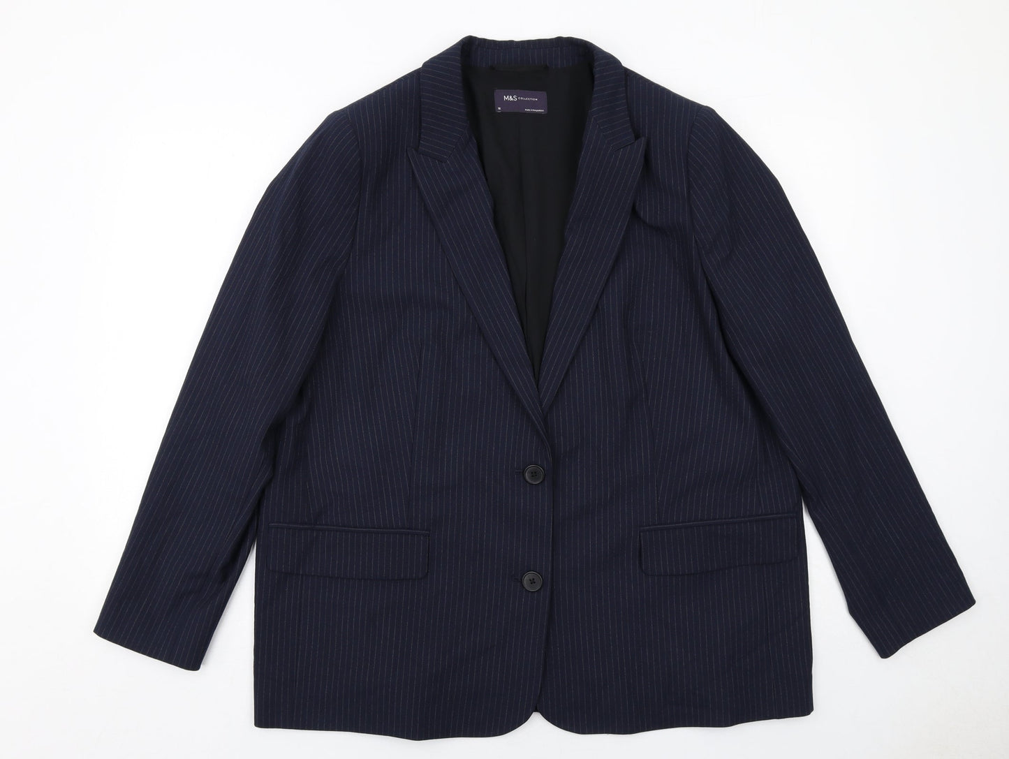 Marks and Spencer Womens Blue Pinstripe Polyester Jacket Suit Jacket Size 18