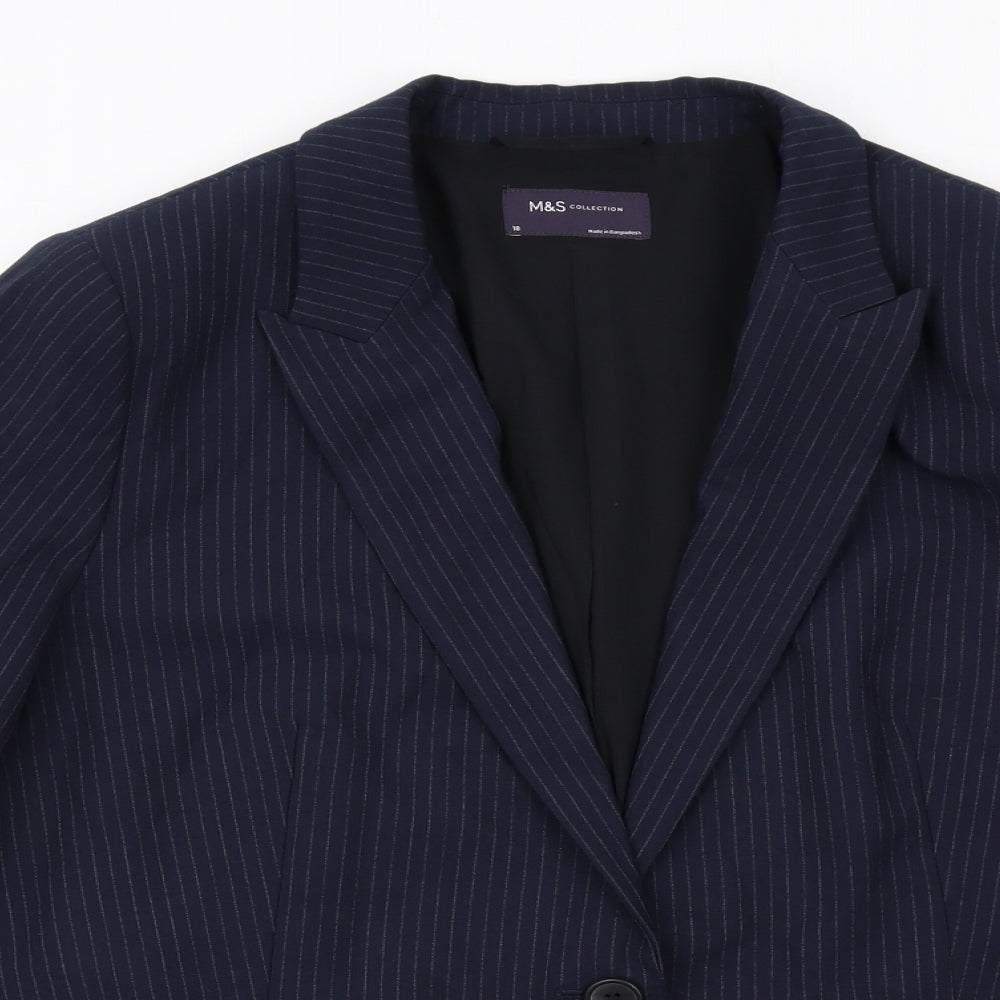 Marks and Spencer Womens Blue Pinstripe Polyester Jacket Suit Jacket Size 18