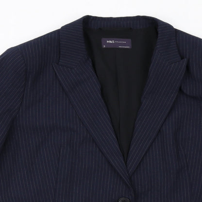 Marks and Spencer Womens Blue Pinstripe Polyester Jacket Suit Jacket Size 18