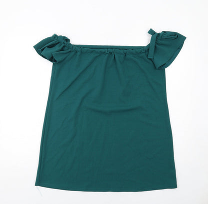 Boohoo Womens Green Polyester Basic Blouse Size 14 Boat Neck