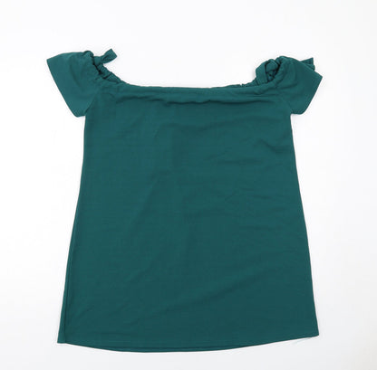 Boohoo Womens Green Polyester Basic Blouse Size 14 Boat Neck