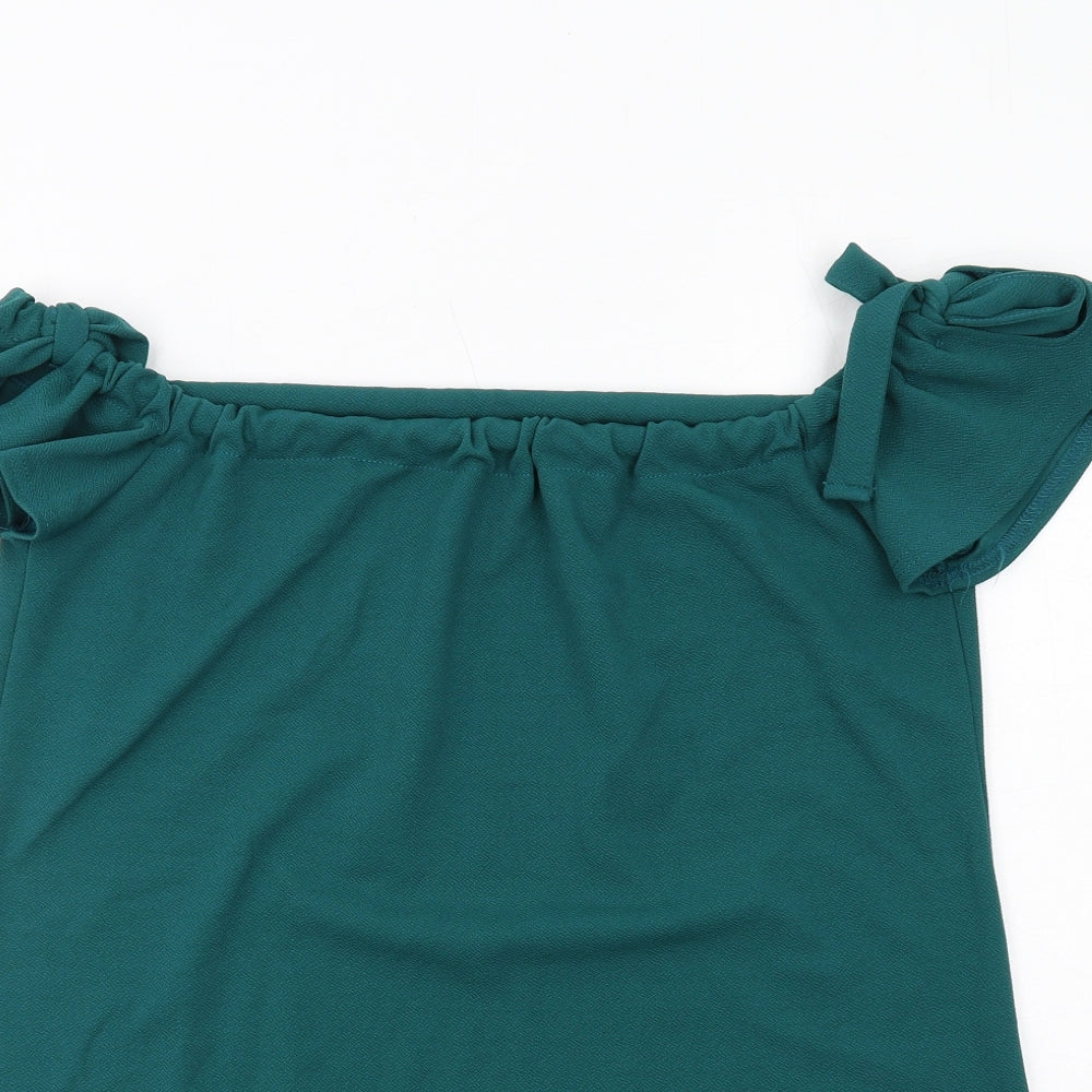 Boohoo Womens Green Polyester Basic Blouse Size 14 Boat Neck