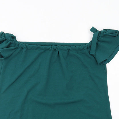 Boohoo Womens Green Polyester Basic Blouse Size 14 Boat Neck