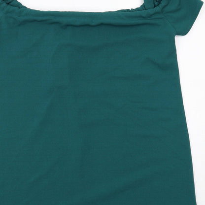 Boohoo Womens Green Polyester Basic Blouse Size 14 Boat Neck