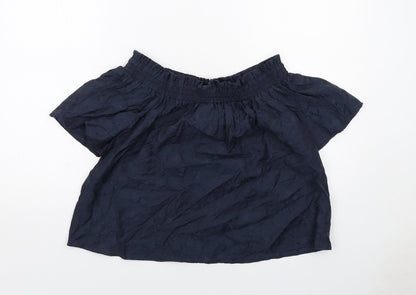 Jack Wills Womens Blue Cotton Basic Blouse Size 10 Boat Neck