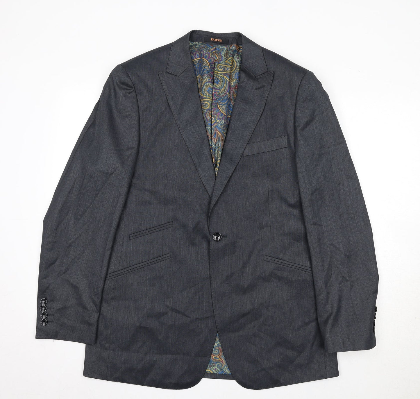 Pamoni Mens Grey Polyester Jacket Suit Jacket Size 40 Regular