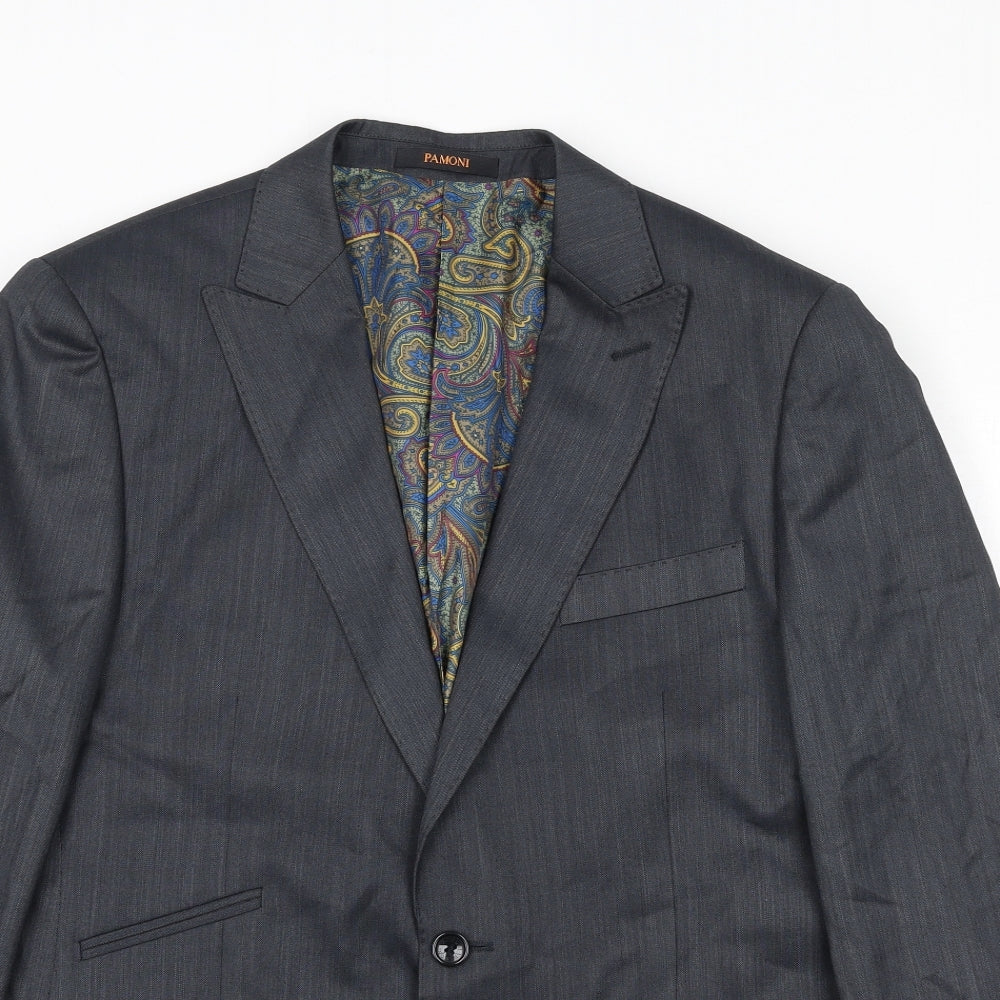 Pamoni Mens Grey Polyester Jacket Suit Jacket Size 40 Regular