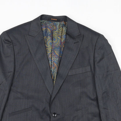 Pamoni Mens Grey Polyester Jacket Suit Jacket Size 40 Regular