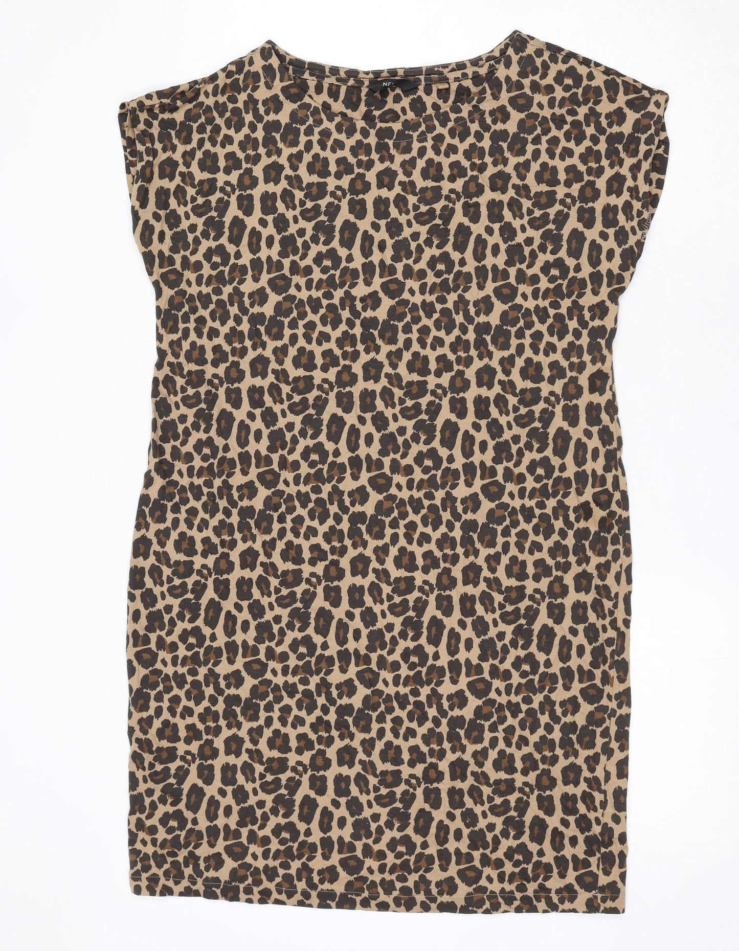 NEXT Womens Brown Animal Print Cotton Mini Size 10 Round Neck Pullover - Leopard Print