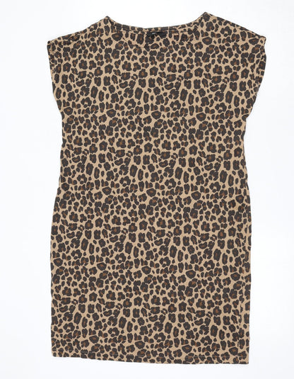 NEXT Womens Brown Animal Print Cotton Mini Size 10 Round Neck Pullover - Leopard Print