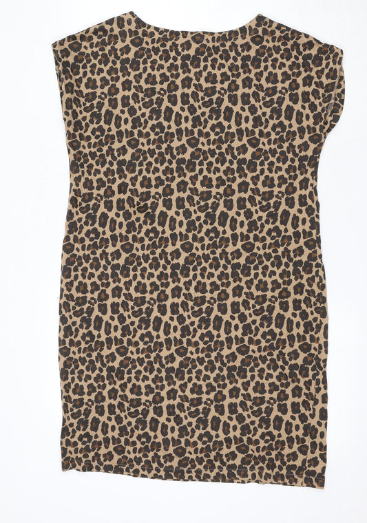 NEXT Womens Brown Animal Print Cotton Mini Size 10 Round Neck Pullover - Leopard Print