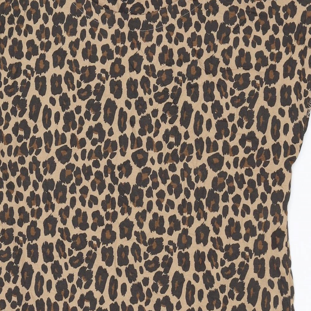 NEXT Womens Brown Animal Print Cotton Mini Size 10 Round Neck Pullover - Leopard Print