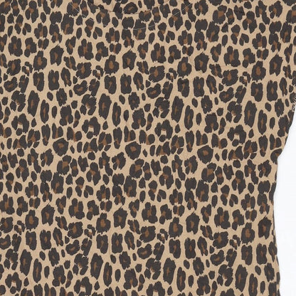NEXT Womens Brown Animal Print Cotton Mini Size 10 Round Neck Pullover - Leopard Print