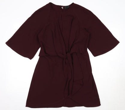 Topshop Womens Red Polyester A-Line Size 10 Round Neck Zip