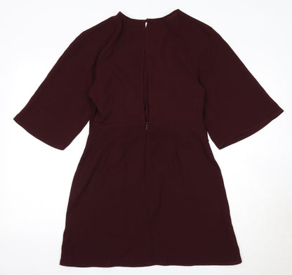 Topshop Womens Red Polyester A-Line Size 10 Round Neck Zip