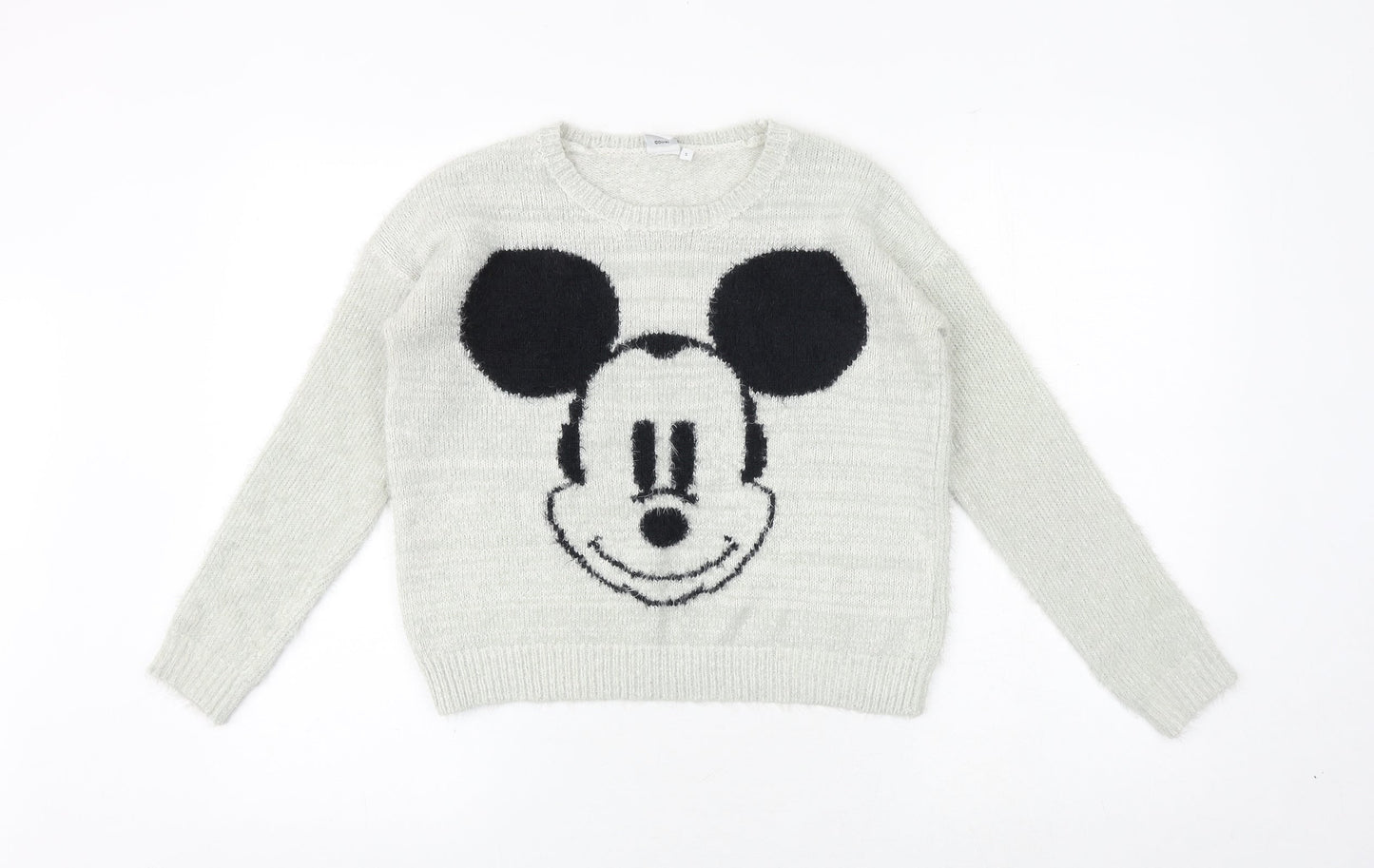 Mickey and Friends Womens Grey Round Neck Acrylic Pullover Jumper Size XS - Mickey Mouse