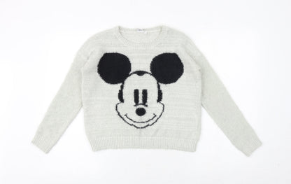Mickey and Friends Womens Grey Round Neck Acrylic Pullover Jumper Size XS - Mickey Mouse