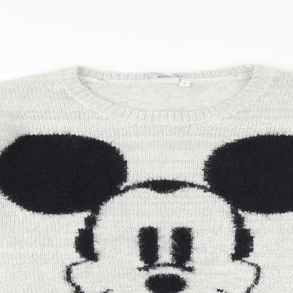 Mickey and Friends Womens Grey Round Neck Acrylic Pullover Jumper Size XS - Mickey Mouse
