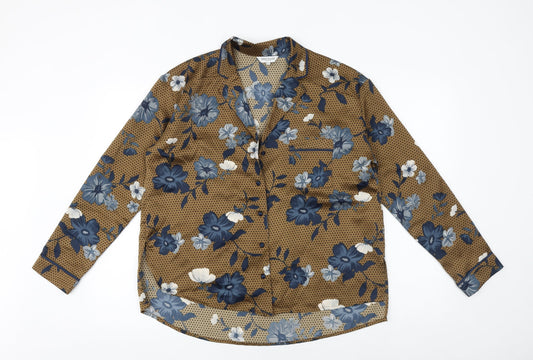 Great Plains Womens Brown Geometric Polyester Basic Button-Up Size S Collared