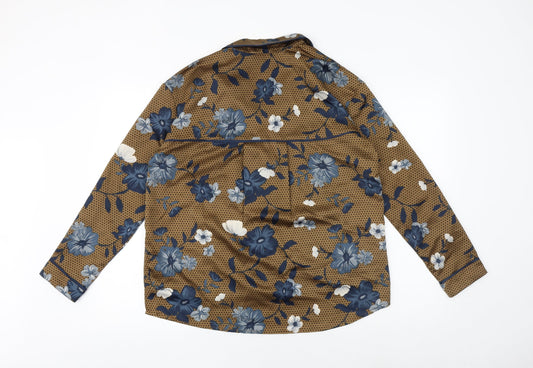 Great Plains Womens Brown Geometric Polyester Basic Button-Up Size S Collared