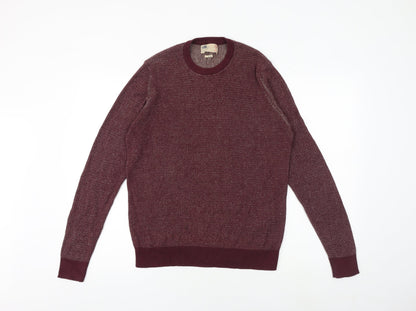 North Coast Mens Red Round Neck Cotton Pullover Jumper Size M Long Sleeve