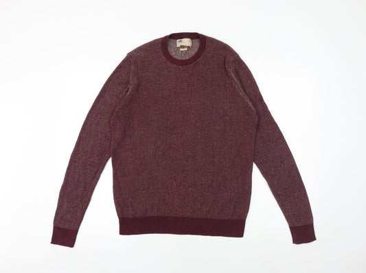 North Coast Mens Red Round Neck Cotton Pullover Jumper Size M Long Sleeve