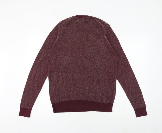 North Coast Mens Red Round Neck Cotton Pullover Jumper Size M Long Sleeve