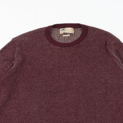 North Coast Mens Red Round Neck Cotton Pullover Jumper Size M Long Sleeve