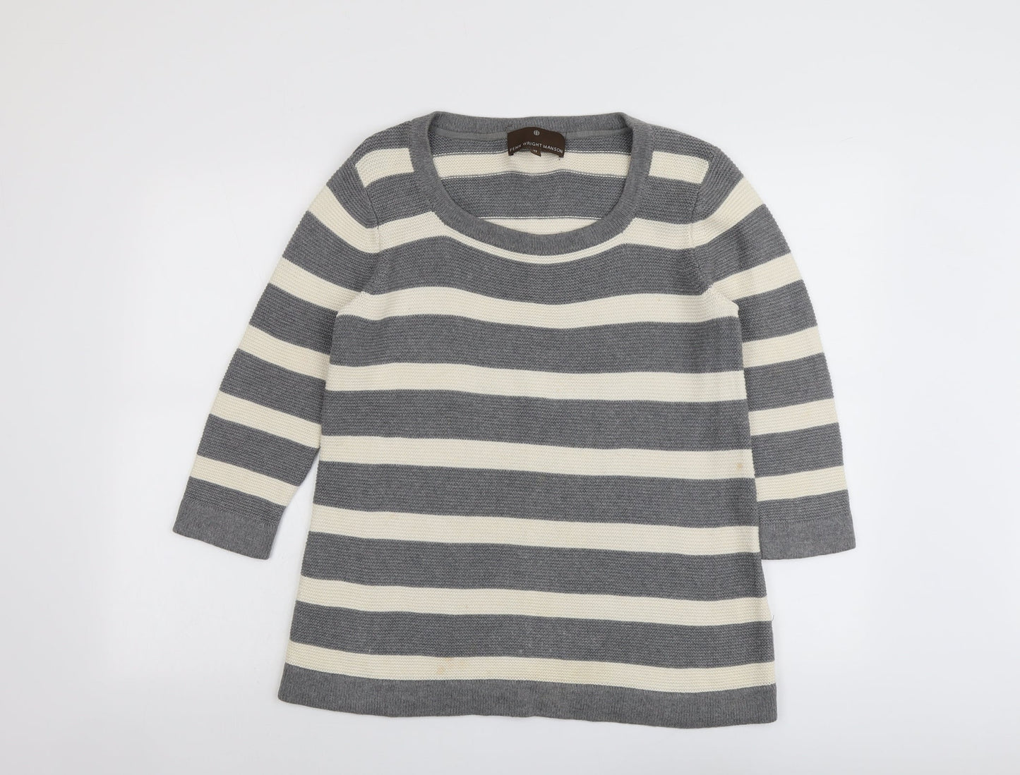 Fenn Wright Manson Womens Grey Round Neck Striped Cotton Pullover Jumper Size 12