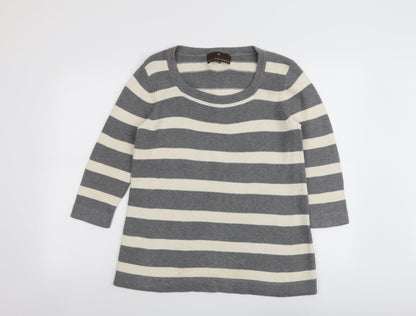 Fenn Wright Manson Womens Grey Round Neck Striped Cotton Pullover Jumper Size 12
