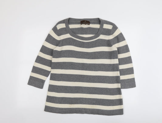 Fenn Wright Manson Womens Grey Round Neck Striped Cotton Pullover Jumper Size 12