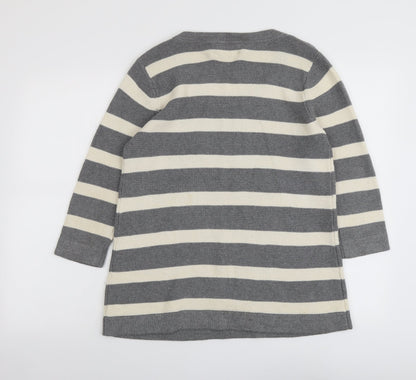 Fenn Wright Manson Womens Grey Round Neck Striped Cotton Pullover Jumper Size 12