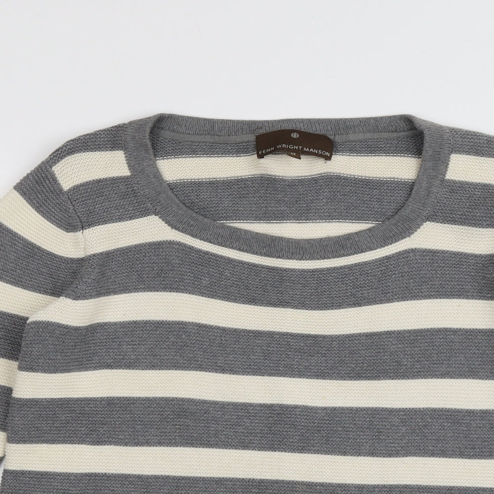Fenn Wright Manson Womens Grey Round Neck Striped Cotton Pullover Jumper Size 12